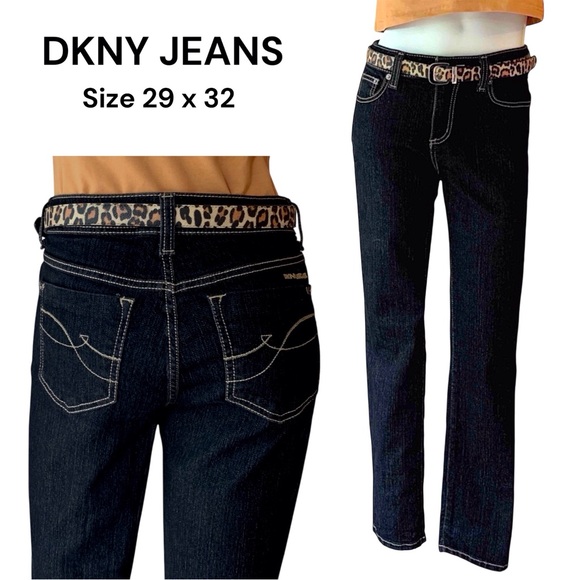 Dkny Denim - DKNY Jeans black straight leg jeans w/cream contrast stitching